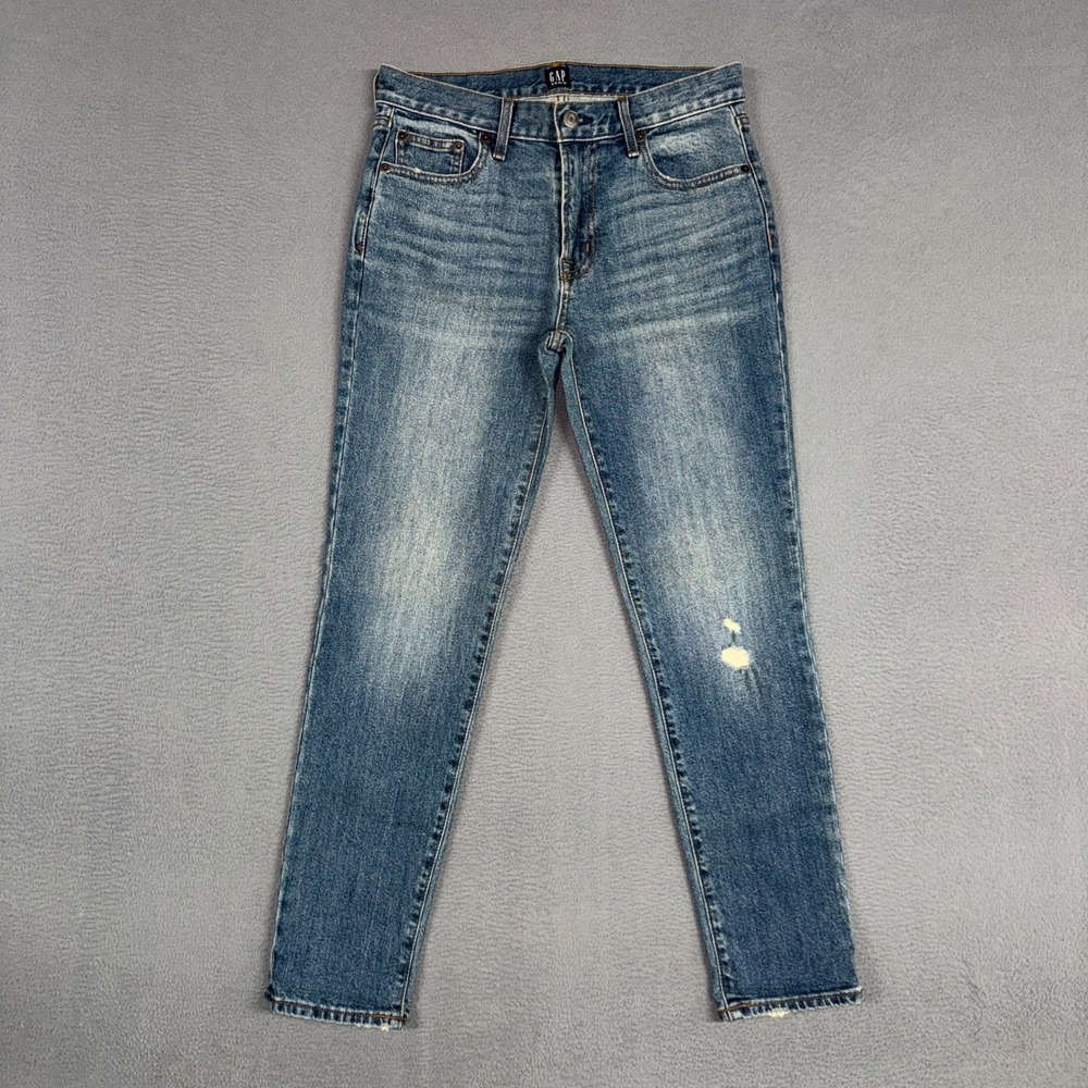 Gap Jeans Womens 25 (Fits 29) Blue Best Girlfriend Slim Stretch Distressed Denim